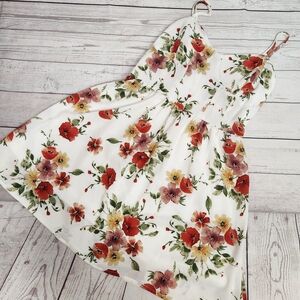 Mind Code White Floral Mini Dress with Red, Yellow & Green Print